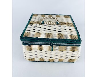 Vintage Wicker Sewing Basket / Music Box & Satin Lining Thread Supplies Works!