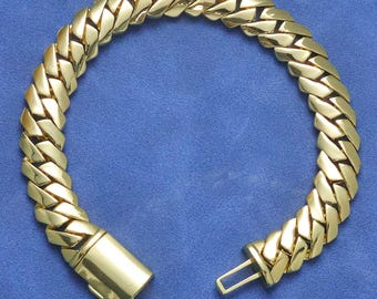 Gold Plated Cuban Bracelet, 12mm Brass Link Chain elegant Jewelry