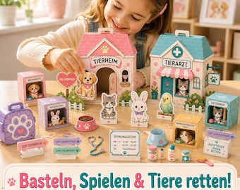 Druckbare Tierheim-Bastelei | DIY Papier Tierrettung | Kinder Bastelbogen | Rollenspiel | Digitaler Download PDF
