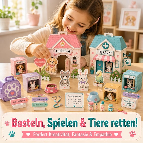 Druckbare Tierheim-Bastelei | DIY Papier Tierrettung | Kinder Bastelbogen | Rollenspiel | Digitaler Download PDF