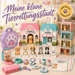 Druckbare Tierheim-Bastelei / DIY Papier Tierrettung / Kinder Bastelbogen / Rollenspiel / Digitaler Descargar PDF imagen 5