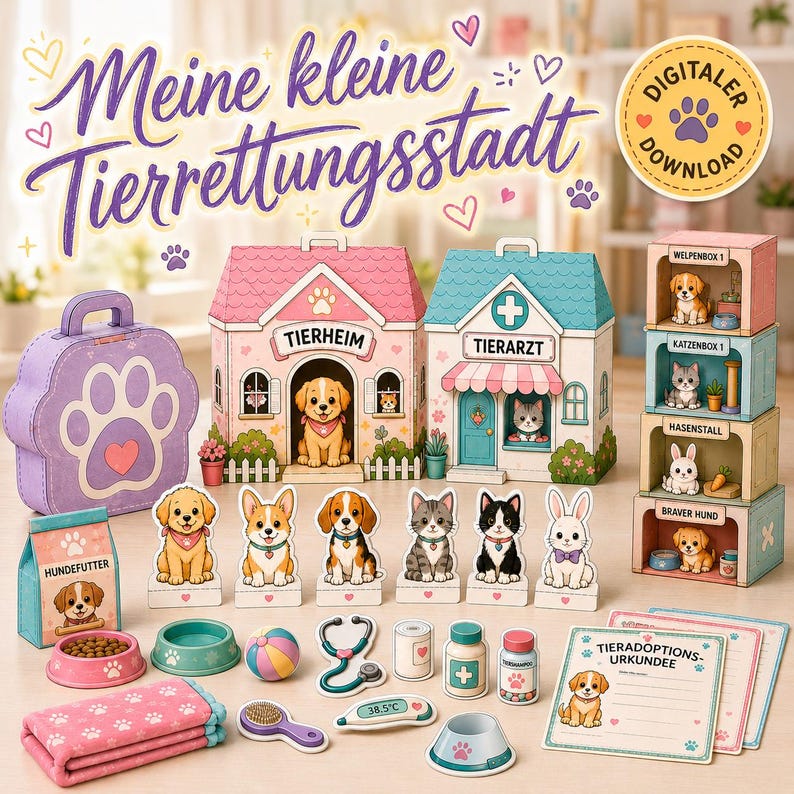Druckbare Tierheim-Bastelei / DIY Papier Tierrettung / Kinder Bastelbogen / Rollenspiel / Digitaler Descargar PDF imagen 5