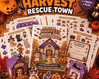 Manualidad imprimible de refugio de mascotas de Halloween / Rescate de animales de papel DIY / Actividad espeluznante de Halloween para niños / Manualidad de otoño / Juego de simulación y descargas en PDF