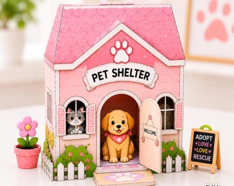 Printable Pet Shelter Craft | DIY Paper Animal Rescue | Kids Paper Craft Activity | Pretend Play | Digital Download PDF