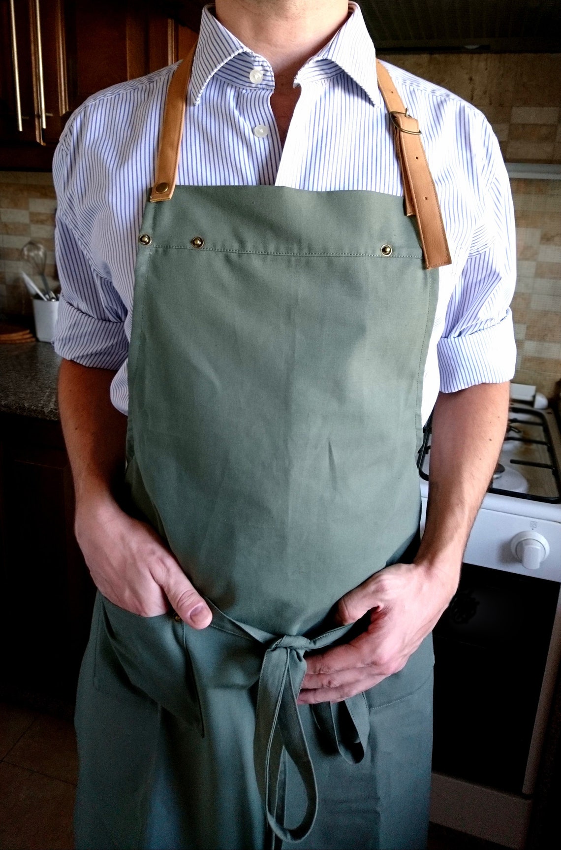 Unisex Tiefront Apron With a Removable Vegan Leather and Side Etsy
