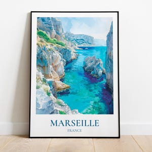 Marseille Calanques travel poster, Calanques print, Calanques Marseille illustration, Mediterranean coast wall decor, Marseille travel gift