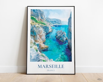 Póster de viaje de Marsella, póster de Marsella, ilustración de Marsella, decoración del sur de Francia, regalo de Marsella, impresión de Marsella