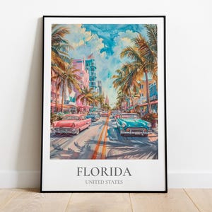Vintage Florida poster, Retro Miami illustration, America poster, Original United States print, Fashion decor
