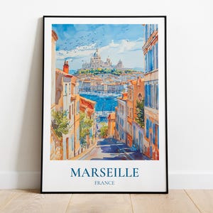 Manifesto turistico di Marsiglia, poster di Marsiglia, illustrazione della città di Marsiglia, decorazione del sud della Francia, regalo di Marsiglia