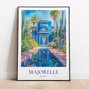 Majorelle Gardens travel poster, Majorelle Marrakech print, Majorelle Garden illustration, Exotic Morocco wall decor, Majorelle travel gift