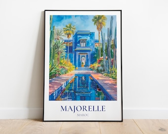 Majorelle Gardens travel poster, Majorelle Marrakech print, Majorelle Garden illustration, Exotic Morocco wall decor, Majorelle travel gift