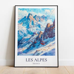 The Alps travel poster, Alps illustration, The Alps print, Megève poster, Mountain chalet decor