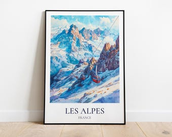 The Alps travel poster, Alps illustration, The Alps print, Megève poster, Mountain chalet decor