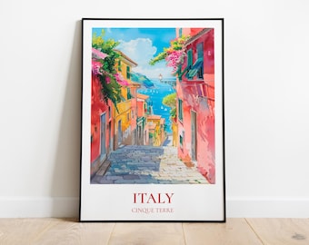 Cinque Terre Travel Poster, Cinque Terre Illustration, Cinque Terre Print, Italy Decor, Italy Cinque Terre Wall Art