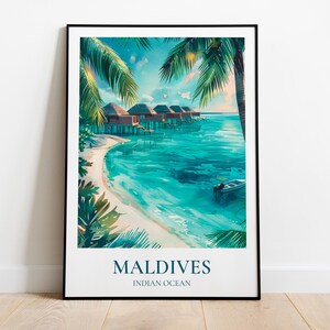 Maldives travel poster, Maldives islands print, Maldives beach illustration, Tropical paradise wall decor, Maldives travel gift