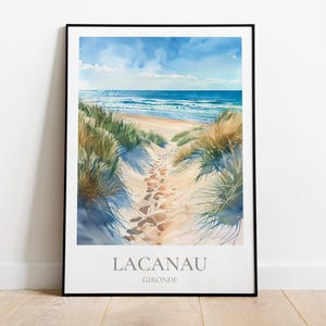 Cartel de viaje de Lacanau, cartel de Lacanau, ilustración de Lacanau, cartel de la costa atlántica, impresión de playa atlántica, cartel de playa de Lacanau