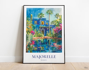 Poster di viaggio dei Giardini Majorelle, Poster Majorelle, Illustrazione del Giardino Majorelle, Decorazione del Marocco, Stampa del Giardino Majorelle