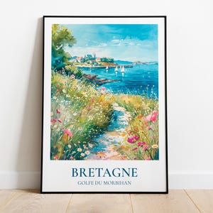 Cartel de viaje de Morbihan, cartel de Morbihan, ilustración de Bretaña, grabado de Bretaña, decoración de la costa bretona, regalo de Morbihan
