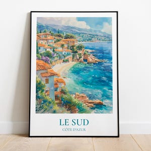 South of France travel poster, French Riviera print, Mediterranean illustration, Côte d&#39;Azur wall decor, French Riviera travel poster