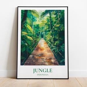 Indonesia jungle travel poster, Jungle print, Indonesia forest illustration, Indonesian nature wall decor, Indonesia travel gift