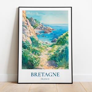 Póster de viaje a Bretaña, póster de Bretaña, ilustración de Bretaña, decoración de la costa atlántica, regalo de viaje a Bretaña