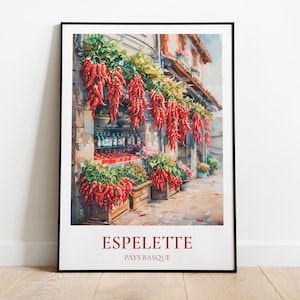Espelette travel poster, Basque Country illustration, Espelette print, Espelette painting, Pays Basque travel poster