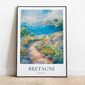 Póster de viaje a Bretaña, póster de la costa de Bretaña, ilustración de la Bretaña salvaje, decoración del Atlántico Norte, regalo de viaje a Bretaña