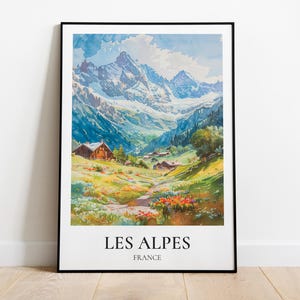 Alps travel poster, Alps illustration, Alps print, Alps gift, Mountain home decor, French Alps Poster