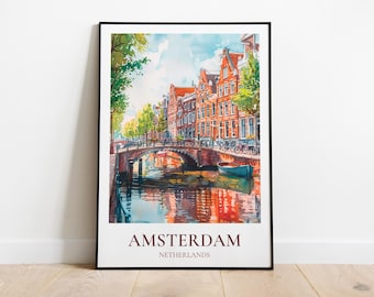 Amsterdam travel poster, Amsterdam illustration, Amsterdam travel poster, Amsterdam print, The Netherlands print, Netherlands travel poster