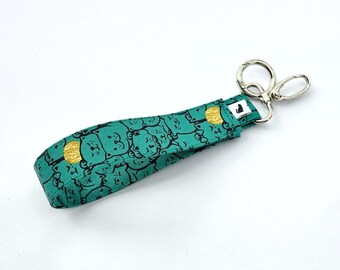 NEW Cat Keychain wristlet/Cat Keyholder/Cat theme Keyfob/Gift for cat lovers/cats in teal