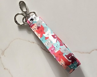 NEW Cat Keychain wristlet/Cat Keyholder/Cat theme Keyfob/Gift for cat lovers/stack of cats