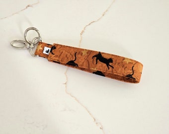 NEW Cat Keychain wristlet/Cat Keyholder/Cat theme Keyfob/Gift for cat lovers/black cat gold star
