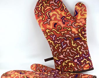 Handmade Kaffe Fassett Fabric Oven Mitts | Durable & Highly Insulated Pot Holders | Colorful Kitchen Gloves