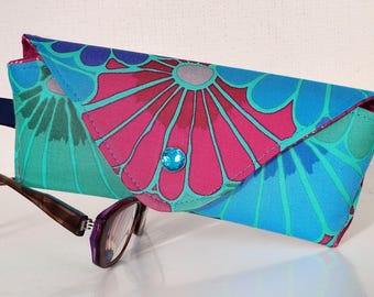 Handmade Eyeglass Case – Kaffe Fassett “Thousand Flowers” Fabric – Fits Sunglasses & Reading Glasses