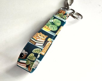 NEW Cat Keychain wristlet/Cat Keyholder/Cat theme Keyfob/Gift for cat lovers/Cat on books