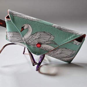 Handmade Colourful Eyeglass Case - Featuring swans - Fits Sunglasses and Reading Glasses -Unique cotton pouch