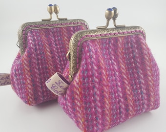 Bronze metal frame coin purse/jewelry purse/blue rhinestones/pink blue yellow/Confetti/Harris tweed/ Liberty tana lawn