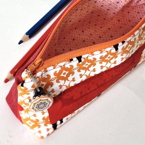 Cotton Pencil Case: Red Seats on Orange, Orange Zipper