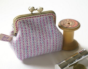 Bronze metal frame coin purse/jewelry purse/white pearls/pink seagreen white/Confetti/Harris tweed/ Liberty tana lawn