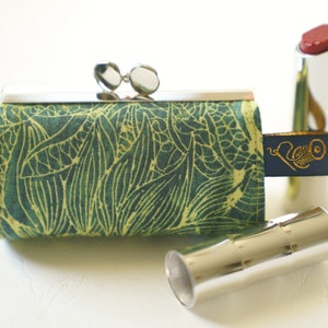 Lippenstift Etui/ Lippenbalsam/ Silber Metall Rahmen/ Liberty Baumwolle/ Blätter/ Sonnenblumen