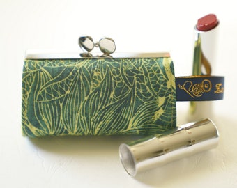 Lipstick Case/ Lipbalm case/ silver metal frame/ Liberty cotton/Leaves/ sunflowers