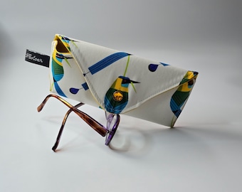 Handmade Organic Cotton Eyeglass Case: Charley Harper Bird Design; Durable Protective Case