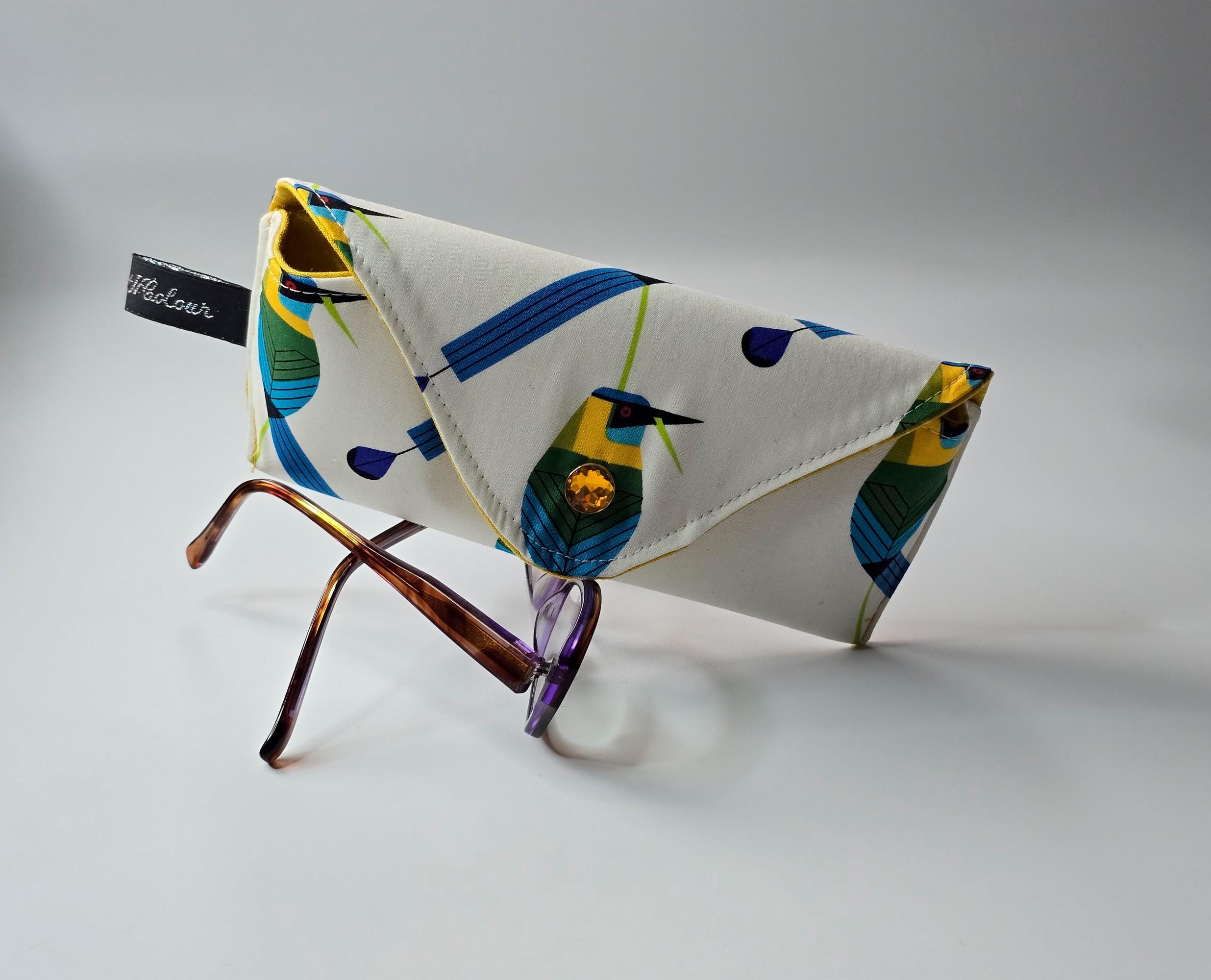 Handmade Organic Cotton Eyeglass Case: Charley Harper Bird Design; Durable Protective Case