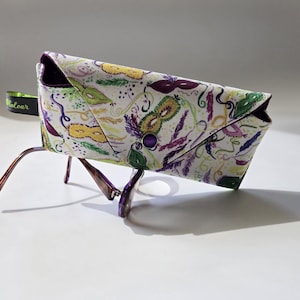 Handmade Cotton Eyeglass Case: Festive Mask Design, Magnetic Snap
