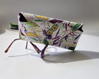 Handmade Cotton Eyeglass Case: Festive Mask Design, Magnetic Snap