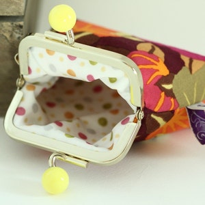 Golden metal frame coin purse/ Orange or yellow bead/ Kaffe Fassett/ orange and pink pumpkins . image 4