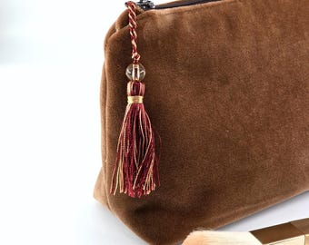 Handmade Velvet Makeup Bag: Kaffe Fassett Lining & Tassel