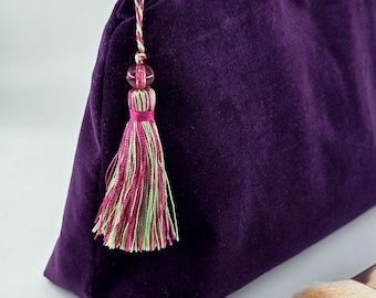 Handmade Velvet Makeup Bag: Kaffe Fassett Lining, Tassel Detail