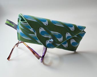 Handmade Organic Cotton Eyeglass Case: Charley Harper Bird Design; Durable Protective Case
