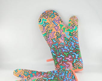 Handmade Kaffe Fassett Fabric Oven Mitts | Durable & Highly Insulated Pot Holders | Colorful Kitchen Gloves